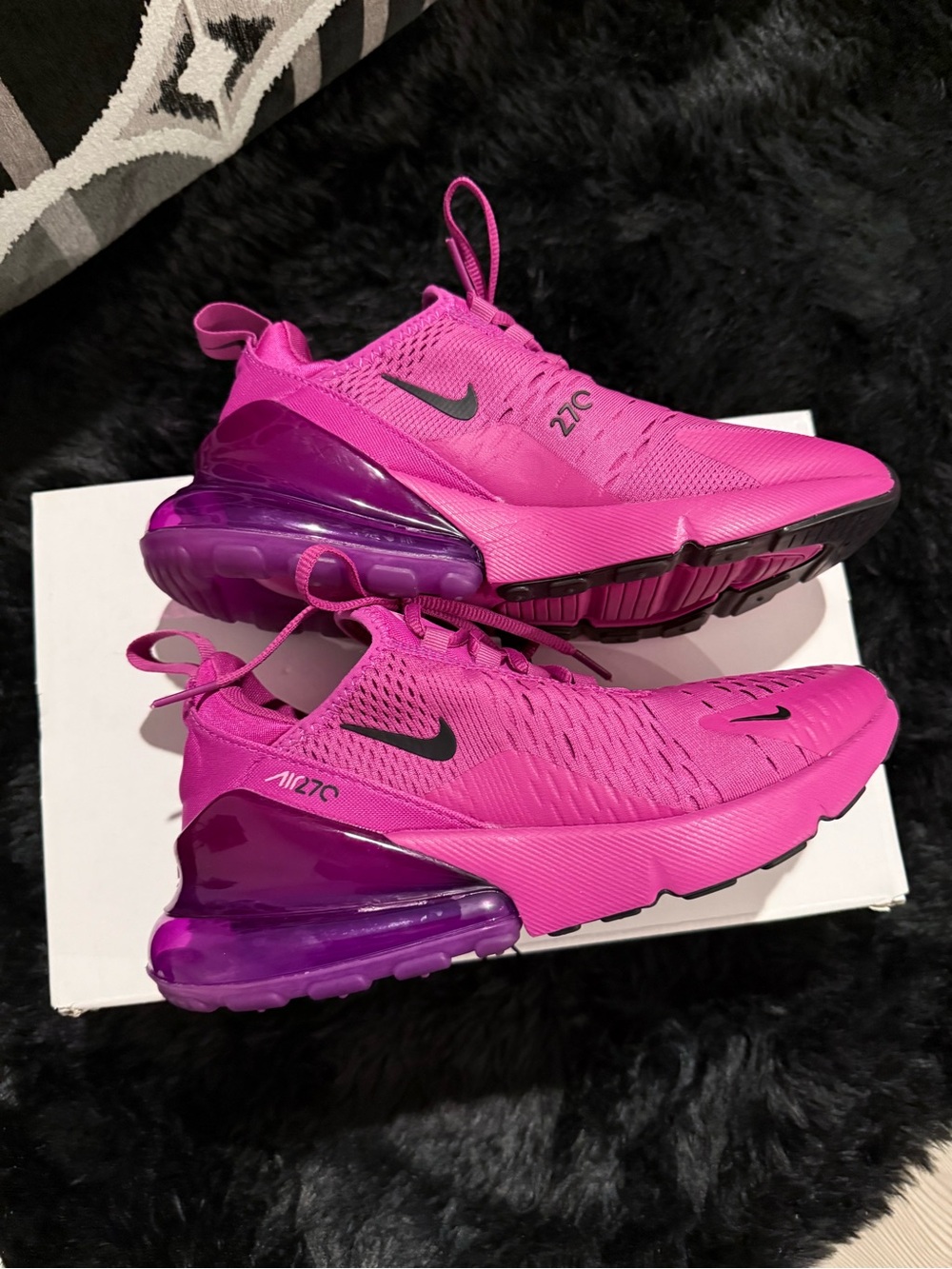 Nike Women’s Air Max 270 Sneakers in Hot fushia,beyond pink with Black Swoosh